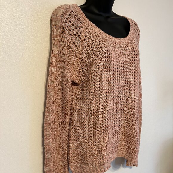 Pink Rose Basket Weave Pattern Knit Long Sleeve Round Neck Sweater Size M - Picture 5 of 12